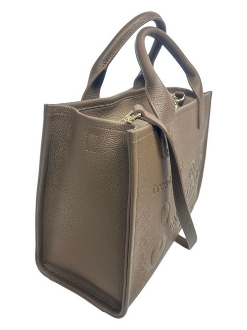 borsa donna vanity large in pelle martellata marrone MC2 Saint Barth | VANITY BAG LARGE-GRAIN LEATHER SB18